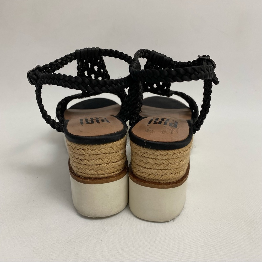 BIBI LOU Platform Sandals 7 - 7.5 / 38 Black Woven Ankle Strap Open Toe Wedge - Picture 11 of 16
